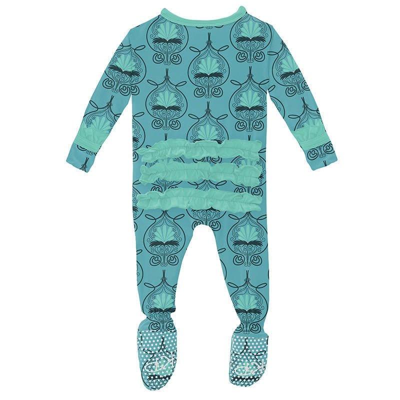 Girl's Print Bamboo Classic Ruffle Footie with Zipper - Art Nouveau Floral - Image 2