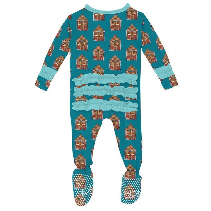 Girl's Print Bamboo Classic Ruffle Footie with Zipper - Bay Gingerbread - Image 2