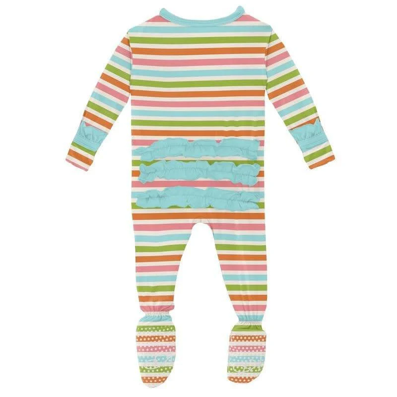Girl's Print Bamboo Classic Ruffle Footie with Zipper - Beach Day Stripe - Image 2
