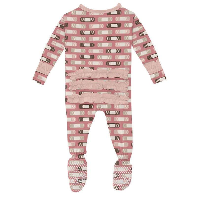 Girl's Print Bamboo Classic Ruffle Footie with Zipper - Desert Rose Boo Boos - Image 2