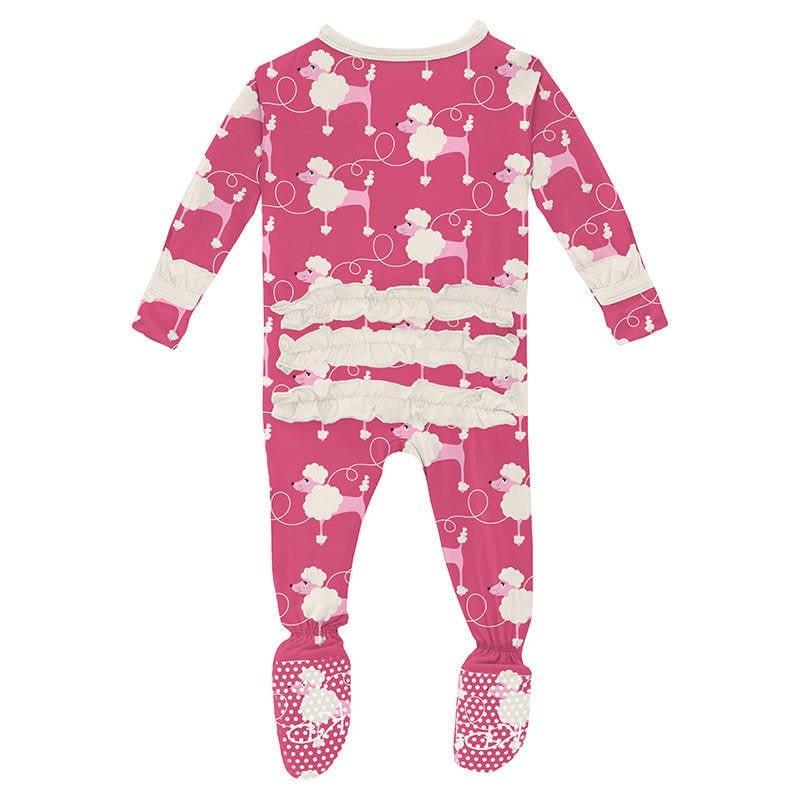 Girl's Print Bamboo Classic Ruffle Footie with Zipper - Flamingo Poodles - Image 2