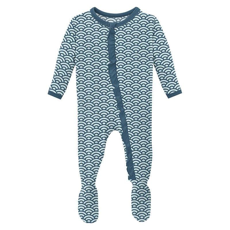 Girl's Print Bamboo Classic Ruffle Footie with Zipper - Fresh Air Waves