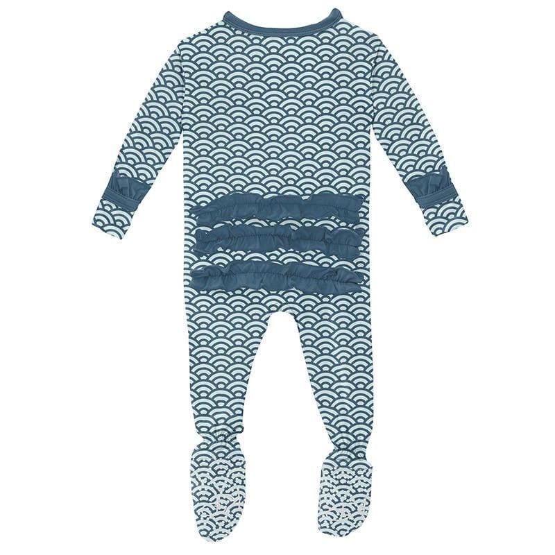 Girl's Print Bamboo Classic Ruffle Footie with Zipper - Fresh Air Waves - Image 2