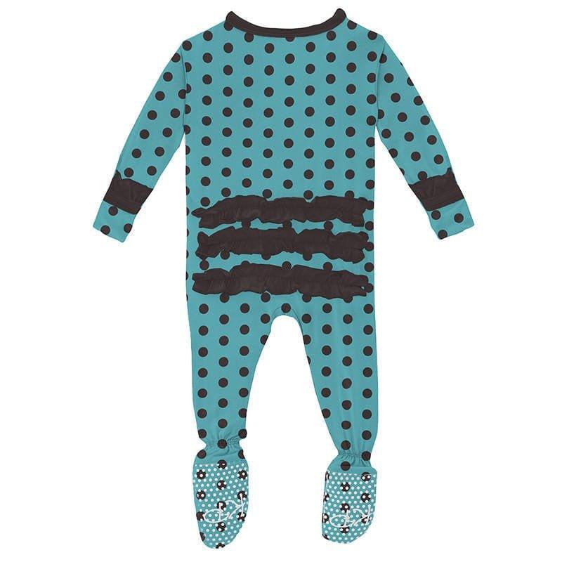 Girl's Print Bamboo Classic Ruffle Footie with Zipper - Glacier Polka Dots - Image 2