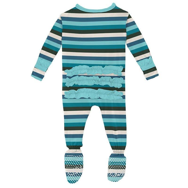 Girl's Print Bamboo Classic Ruffle Footie with Zipper - Ice Multi Stripe - Image 2