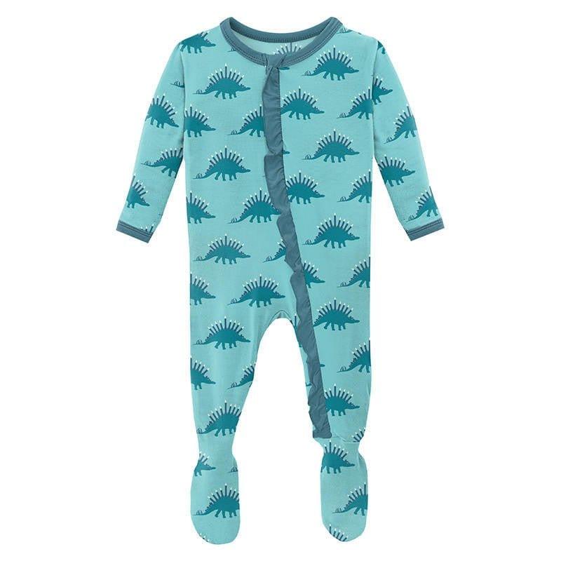 Girl's Print Bamboo Classic Ruffle Footie with Zipper - Iceberg Menorahsaurus