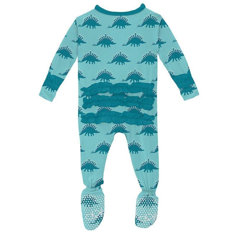 Girl's Print Bamboo Classic Ruffle Footie with Zipper - Iceberg Menorahsaurus - Image 2