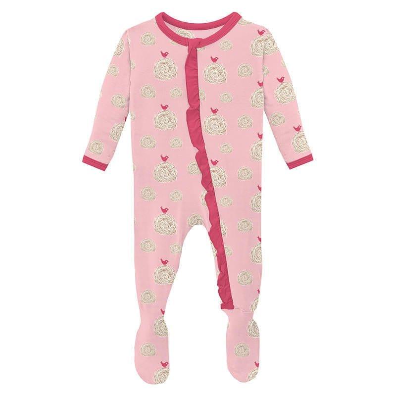 Girl's Print Bamboo Classic Ruffle Footie with Zipper - Lotus Hay Bales (15ANV)