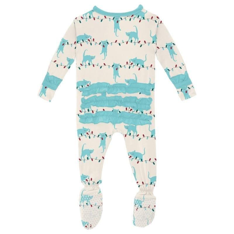 Girl's Print Bamboo Classic Ruffle Footie with Zipper - Natural Tangled Kittens (WCA22) - Image 2