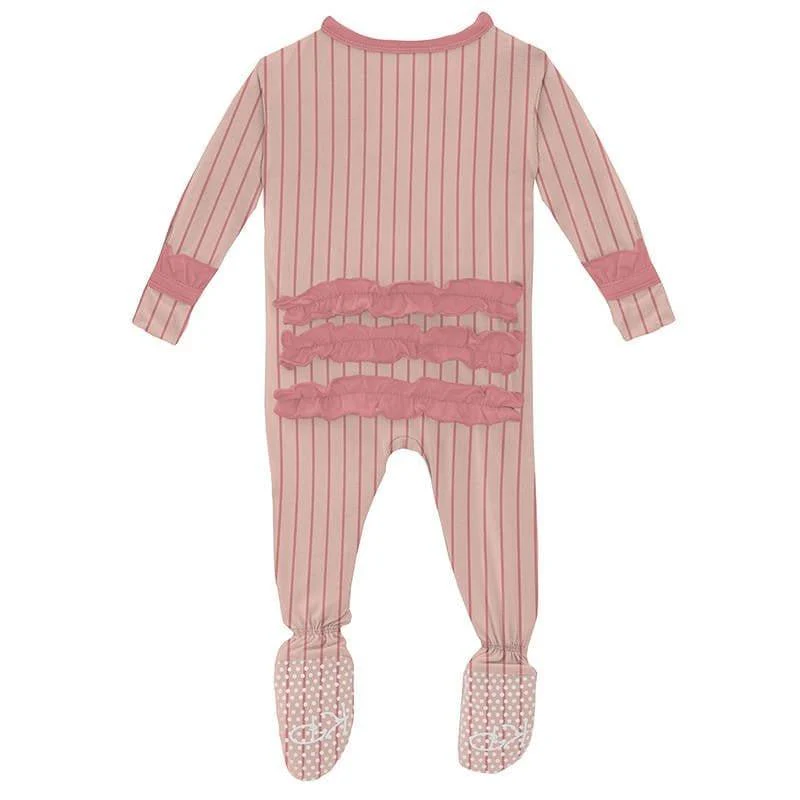 Girl's Print Bamboo Classic Ruffle Footie with Zipper - Pinstripe - Image 2