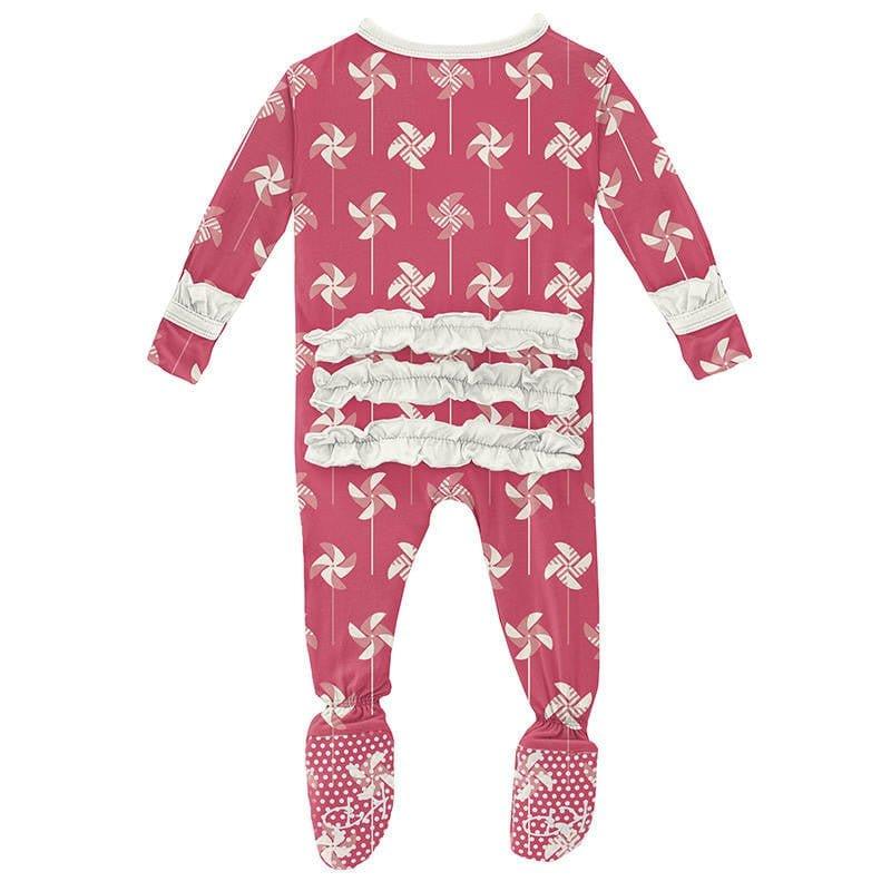Girl's Print Bamboo Classic Ruffle Footie with Zipper - Taffy Pinwheel - Image 2