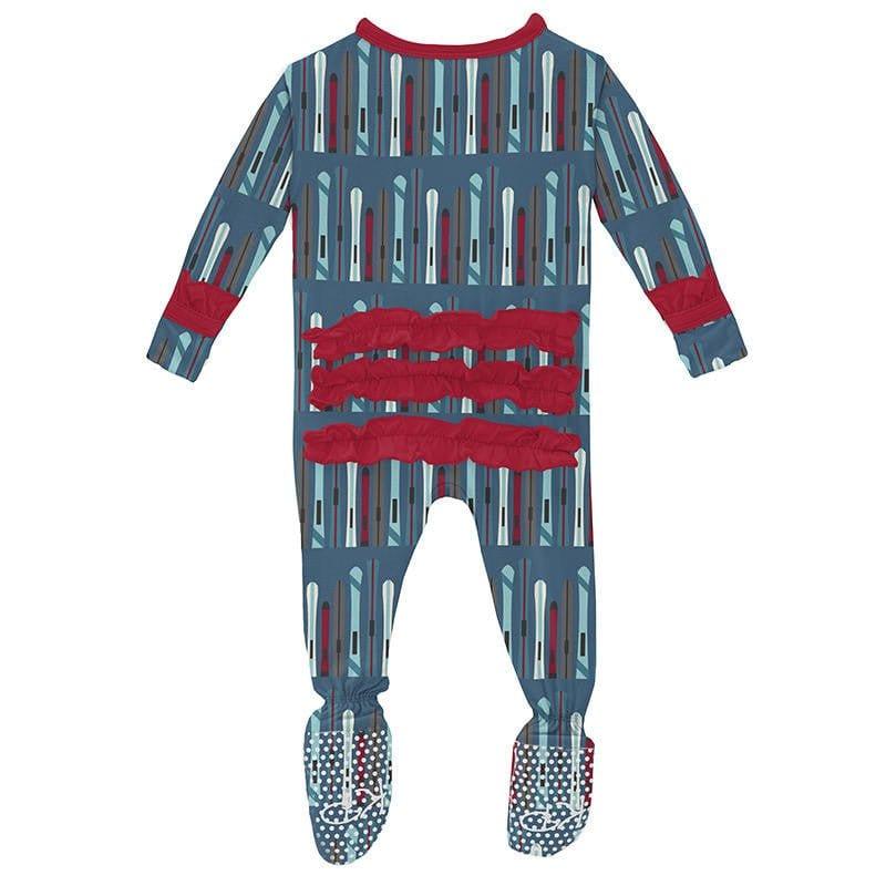 Girl's Print Bamboo Classic Ruffle Footie with Zipper - Twilight Skis - Image 2