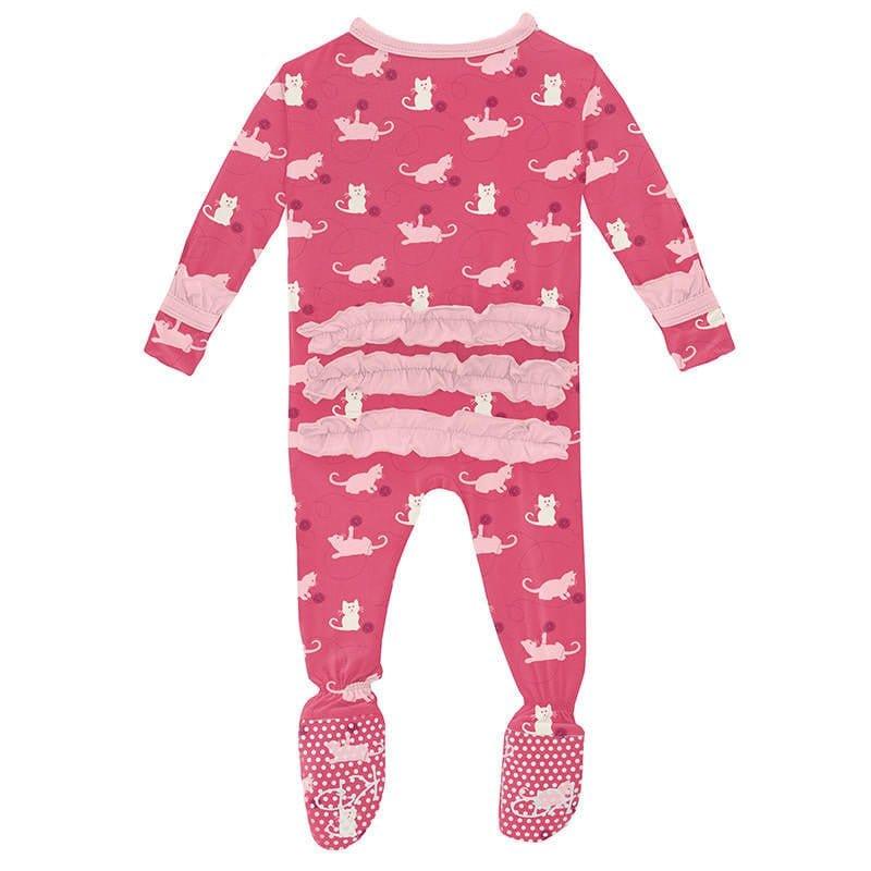 Girl's Print Bamboo Classic Ruffle Footie with Zipper - Winter Rose Kitty (15ANV) - Image 2