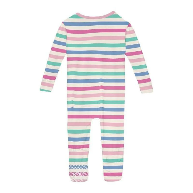 Girl's Print Bamboo Convertible Sleeper with Zipper - Skip To My Lou Stripe - Image 2