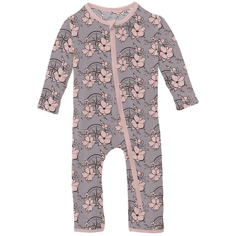 Girl's Print Bamboo Coverall with 2-Way Zipper - Feather Nautical Floral