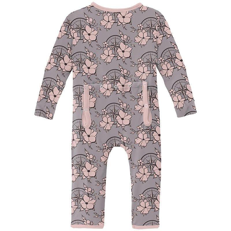 Girl's Print Bamboo Coverall with 2-Way Zipper - Feather Nautical Floral - Image 2