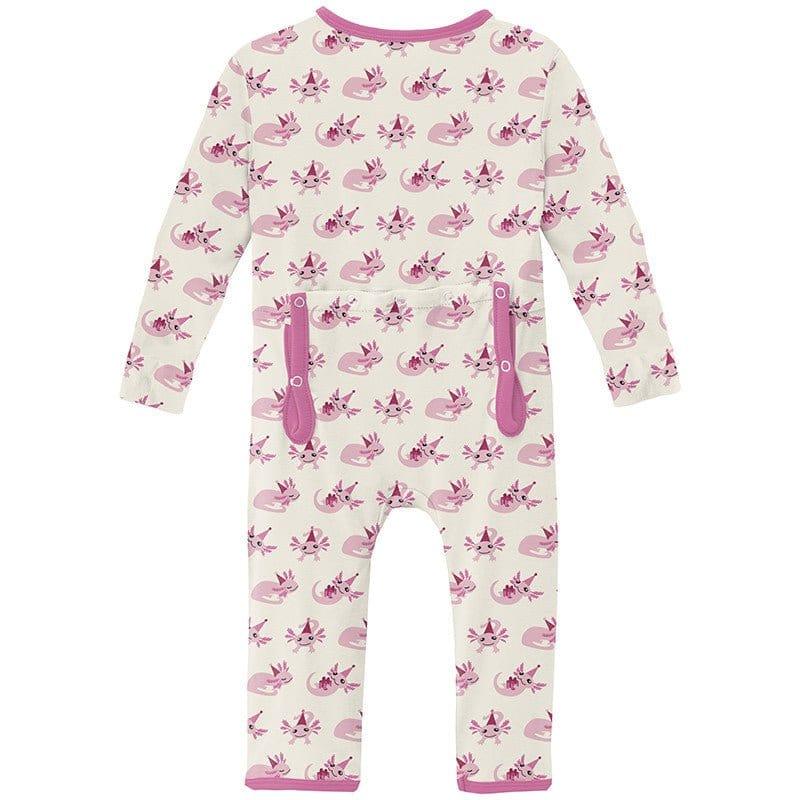 Girl's Print Bamboo Coverall with 2-Way Zipper - Natural Axolotl Party - Image 2
