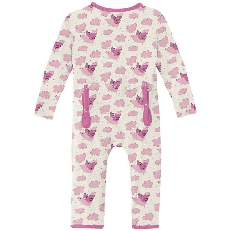 Girl's Print Bamboo Coverall with 2-Way Zipper - Natural Flying Pigs - Image 2