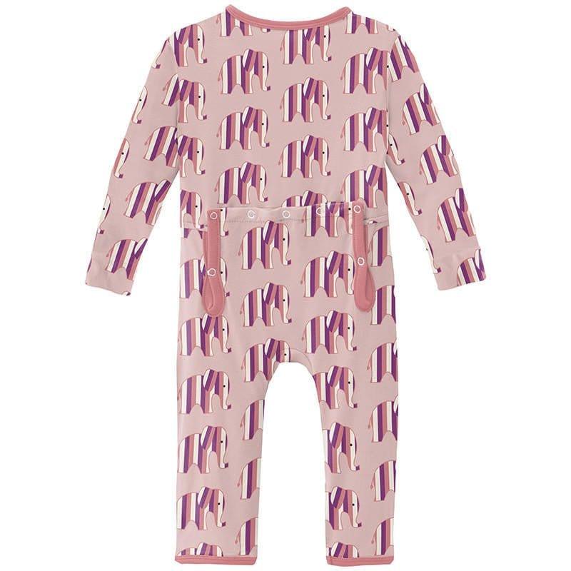 Girl's Print Bamboo Coverall with Zipper - Baby Rose Elephant Stripe - Image 2