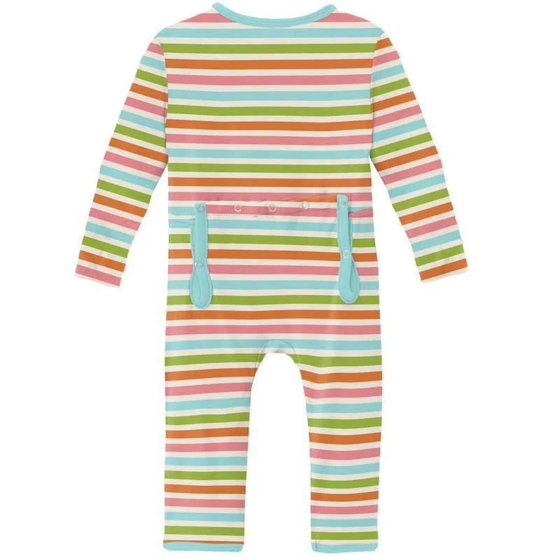 Girl's Print Bamboo Coverall with Zipper - Beach Day Stripe - Image 2