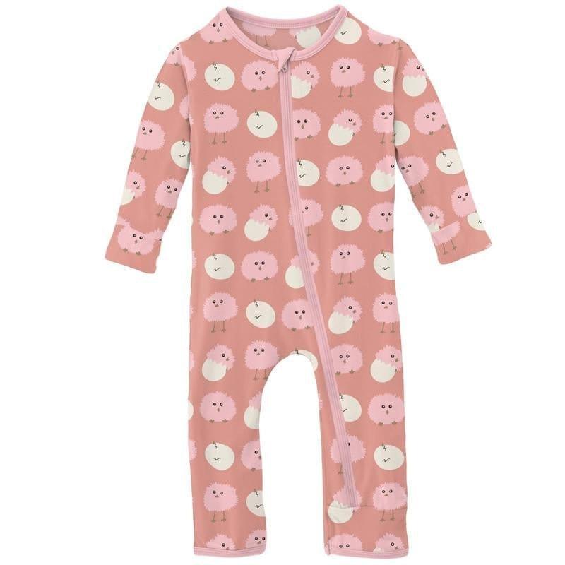 Girl's Print Bamboo Coverall with Zipper - Blush Peep Peeps