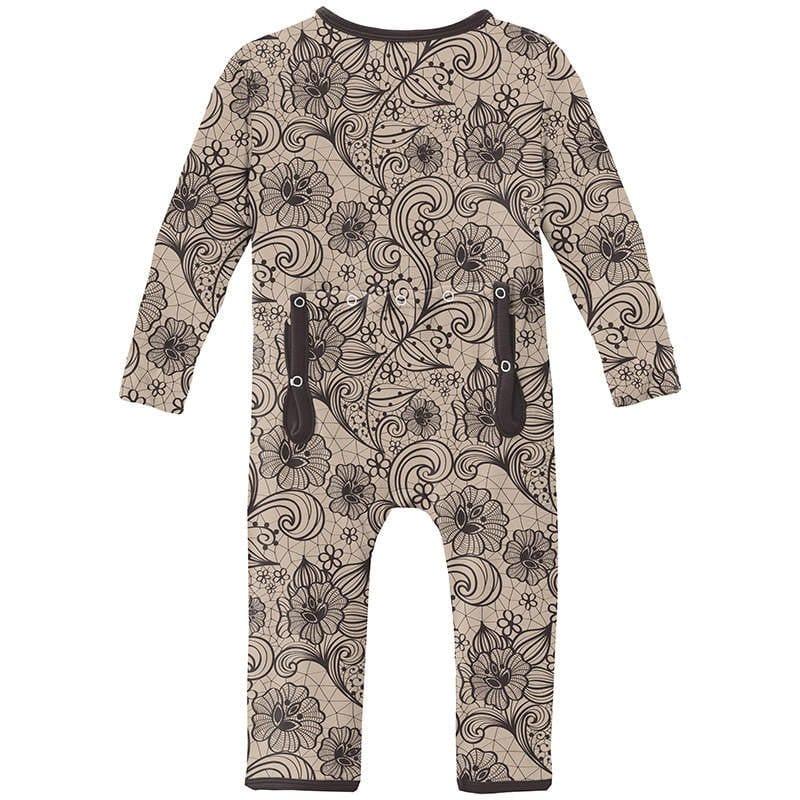 Girl's Print Bamboo Coverall with Zipper - Burlap Lace - Image 2