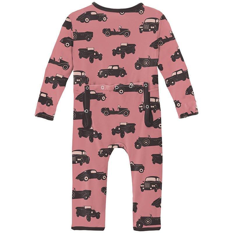 Girl's Print Bamboo Coverall with Zipper - Desert Rose Vintage Cars - Image 2
