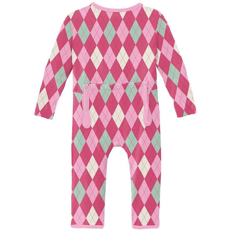 Girl's Print Bamboo Coverall with Zipper - Flamingo Argyle - Image 2