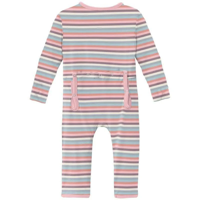 Girl's Print Bamboo Coverall with Zipper - Spring Bloom Stripe - Image 2