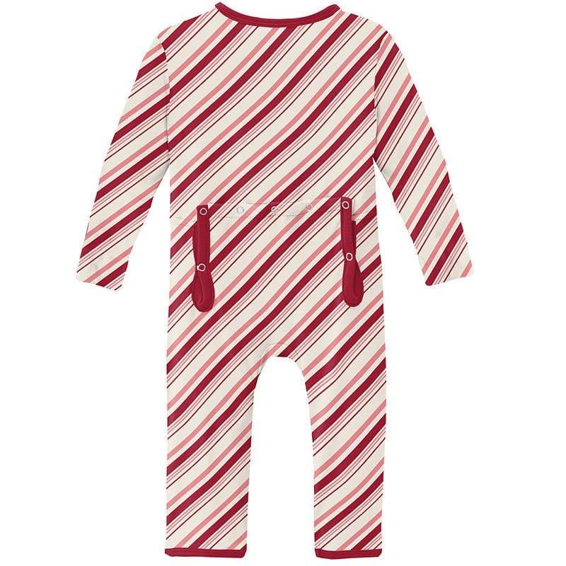 Girl's Print Bamboo Coverall with Zipper - Strawberry Candy Cane Stripe - Image 2