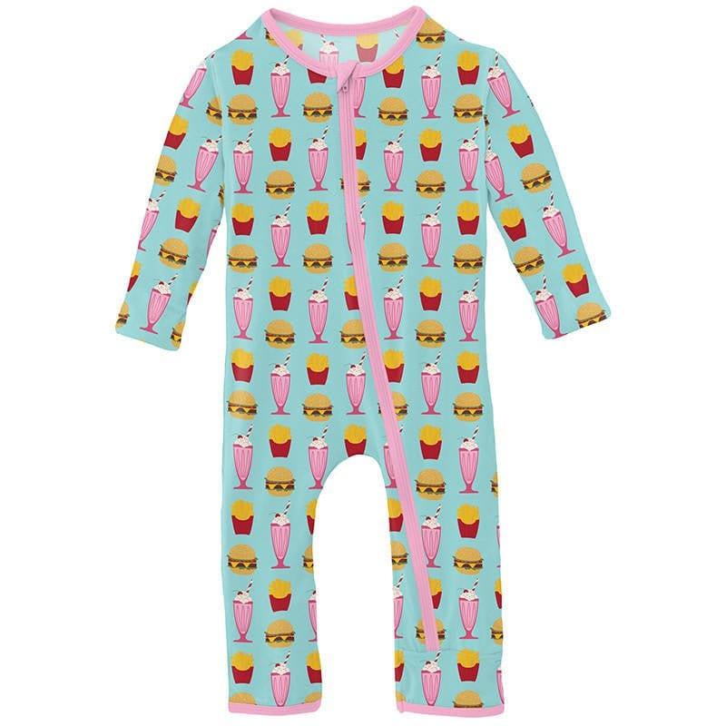 Girl's Print Bamboo Coverall with Zipper - Summer Sky Cheeseburger