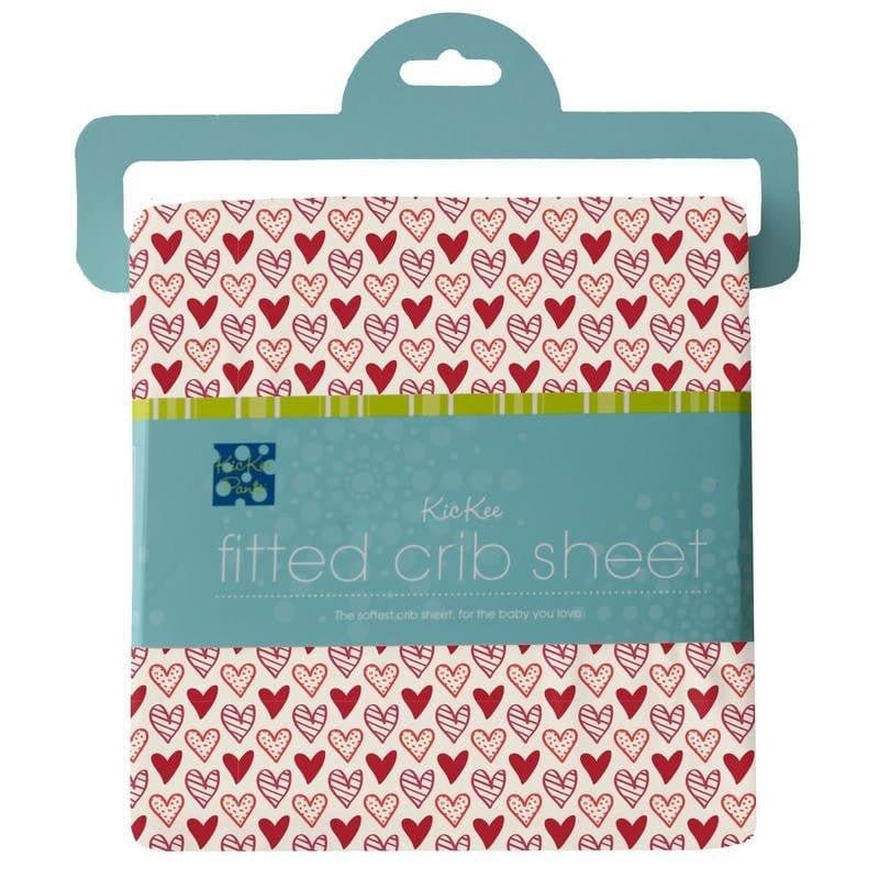 Girl's Print Bamboo Fitted Crib Sheet - Natural Heart Doodles