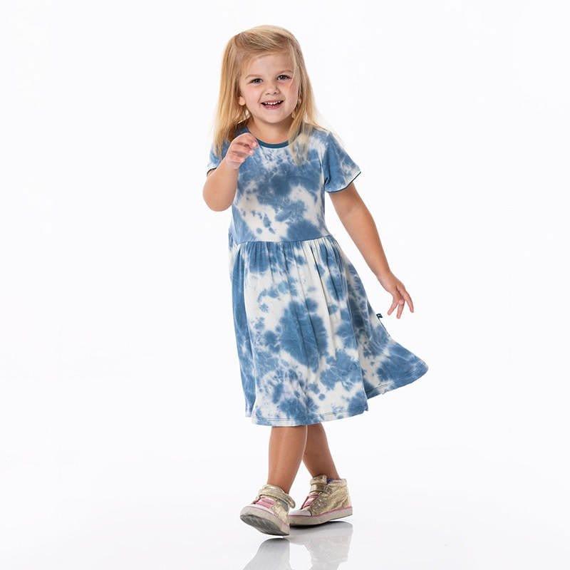 Girl's Print Bamboo Flutter Sleeve Twirl Dress - Deep Sea Tie Dye - Image 2