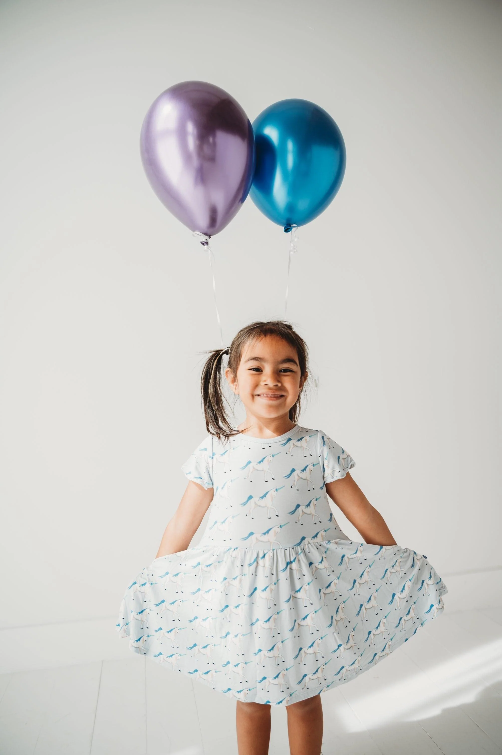 Girl's Print Bamboo Flutter Sleeve Twirl Dress with Pockets - Dew Prancing Unicorn - Image 5