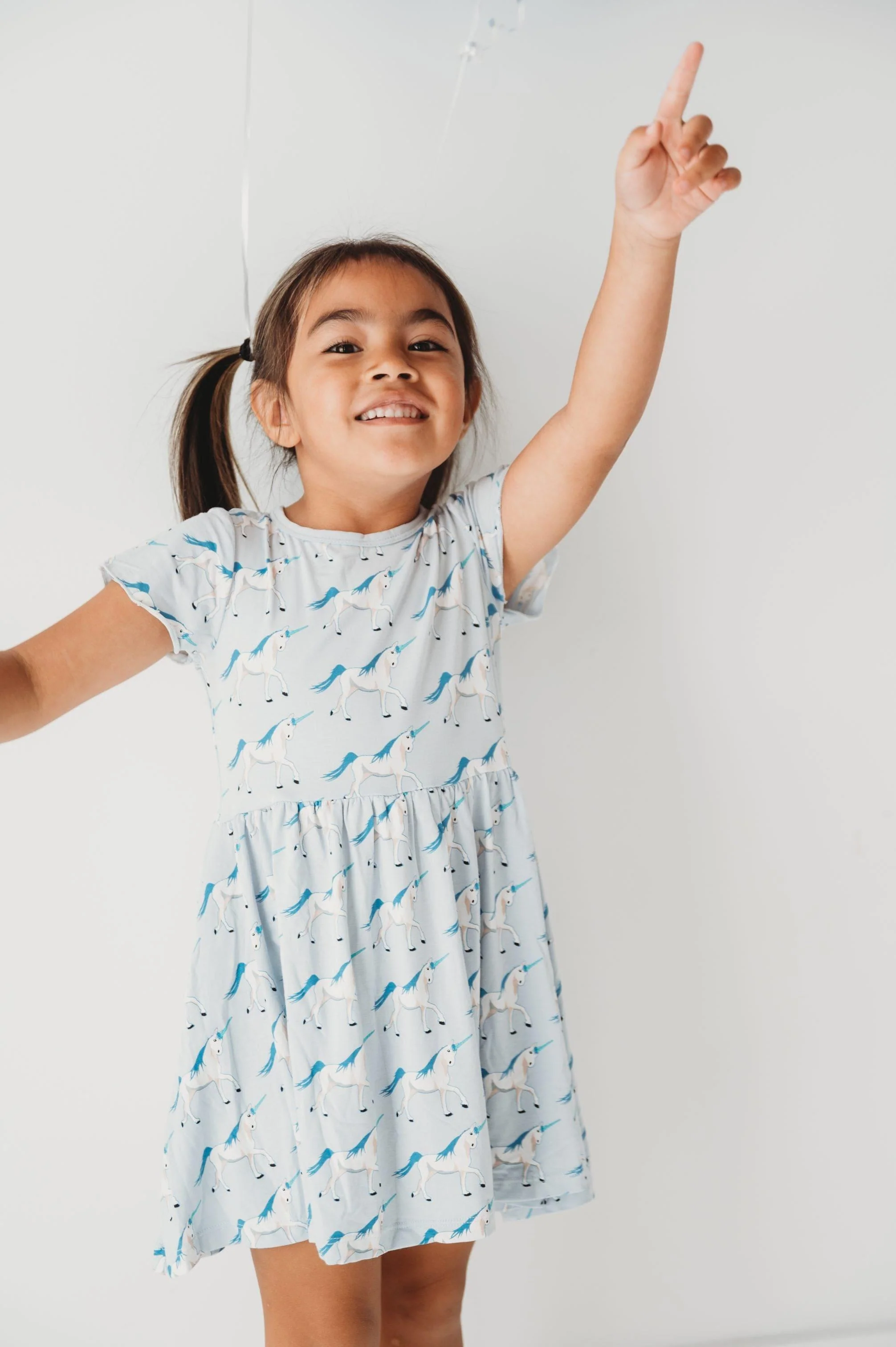 Girl's Print Bamboo Flutter Sleeve Twirl Dress with Pockets - Dew Prancing Unicorn - Image 6
