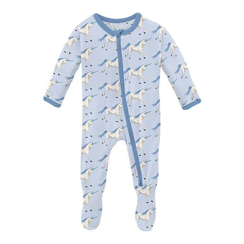 Girl's Print Bamboo Footie with 2-Way Zipper - Dew Prancing Unicorn