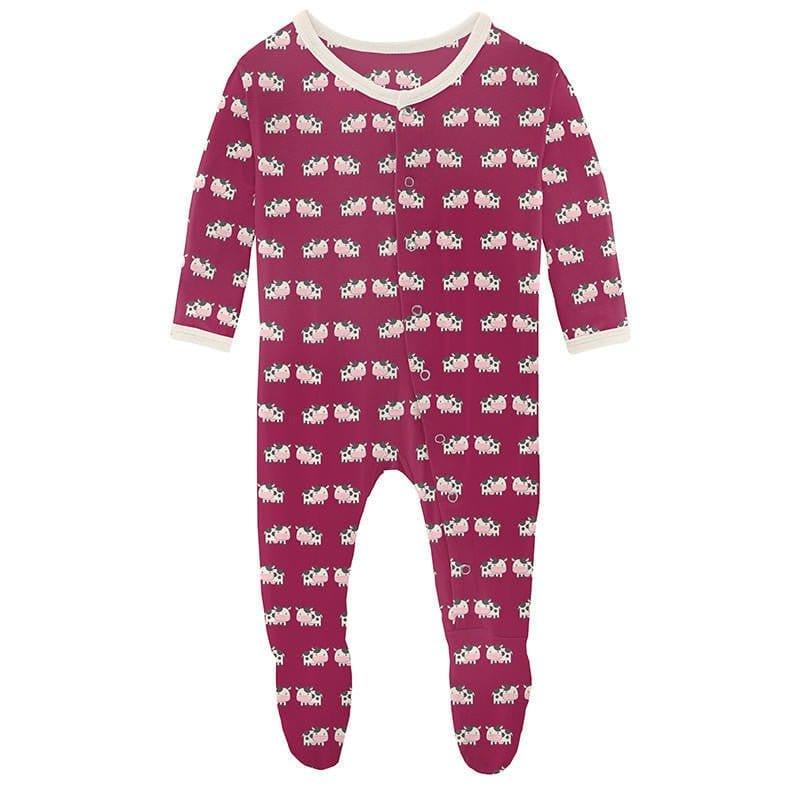 Girl's Print Bamboo Footie with Snaps - Berry Cow (15ANV)