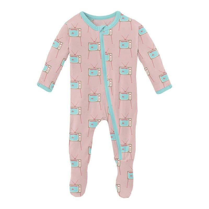 Girl's Print Bamboo Footie with Zipper - Baby Rose Vintage TV