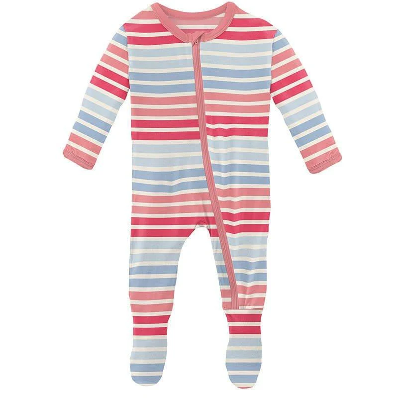 Girl's Print Footie with Zipper - Cotton Candy Stripe