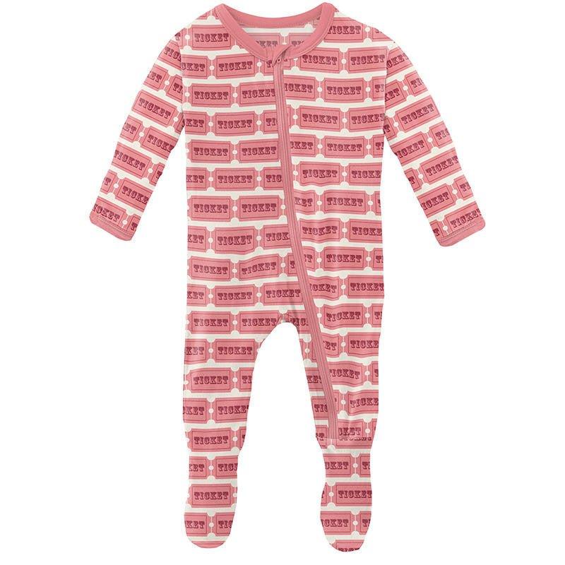 Girl's Print Bamboo Footie with Zipper - Natural Game Tickets