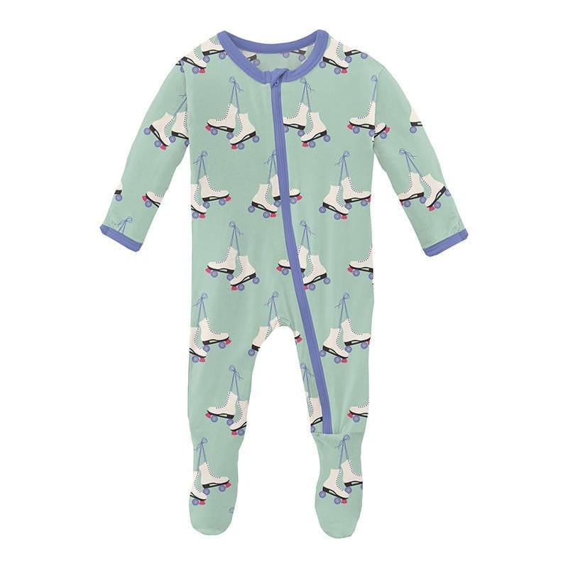 Girl's Print Bamboo Footie with Zipper - Pistachio Roller Skates