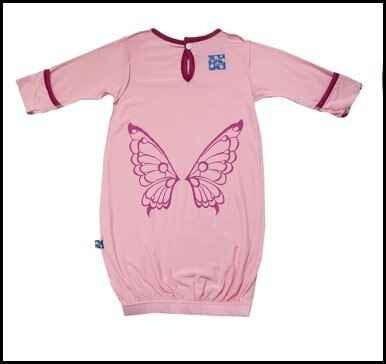 Girls Print Bamboo Layette Gown & Knot Hat Set - Lotus with Berry Butterfly - Image 2