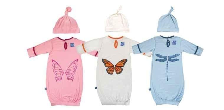 Girls Print Bamboo Layette Gown & Knot Hat Set - Lotus with Berry Butterfly - Image 3