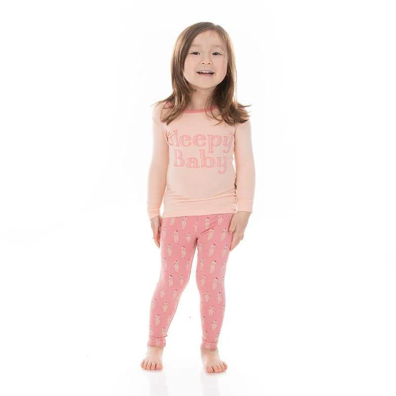 Girl's Print Bamboo Long Sleeve Graphic Tee Pajama Set - Desert Rose Baby Doll - Image 2