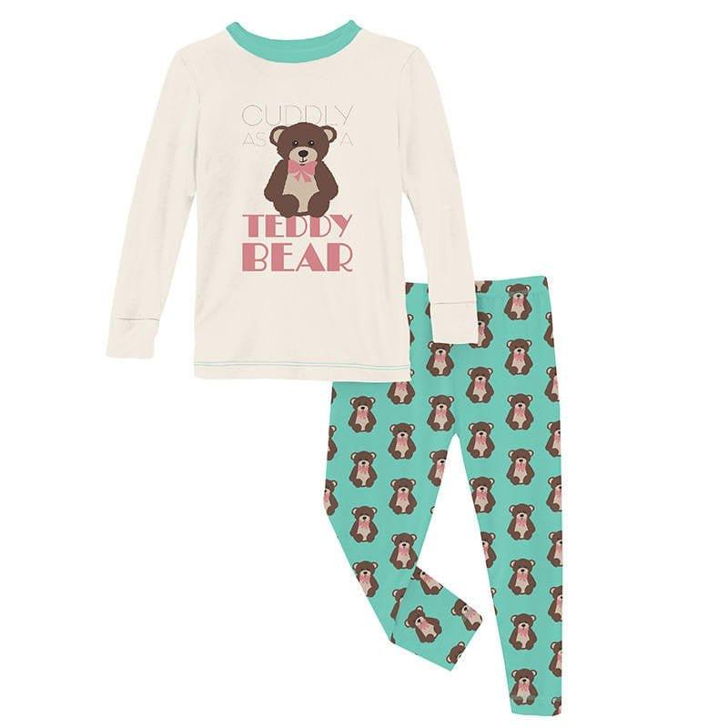 Girl's Print Bamboo Long Sleeve Graphic Tee Pajama Set - Glass Teddy Bear