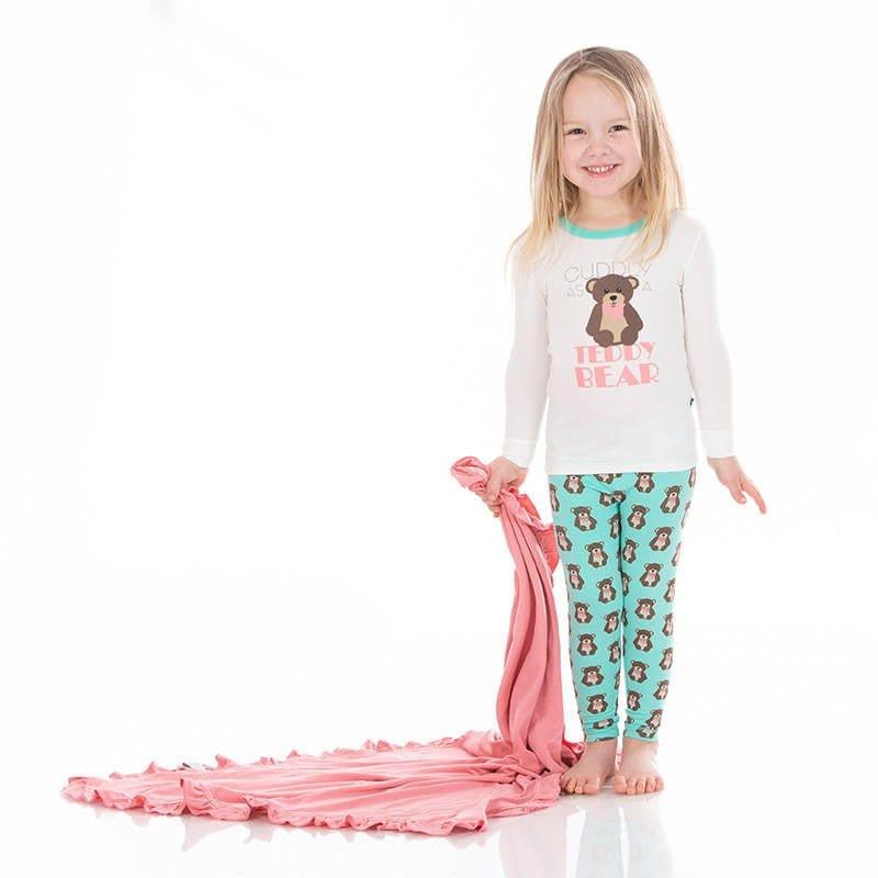 Girl's Print Bamboo Long Sleeve Graphic Tee Pajama Set - Glass Teddy Bear - Image 2
