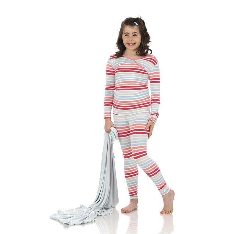 Girl's Print Bamboo Long Sleeve Kimono Pajama Set - Cotton Candy Stripe - Image 2