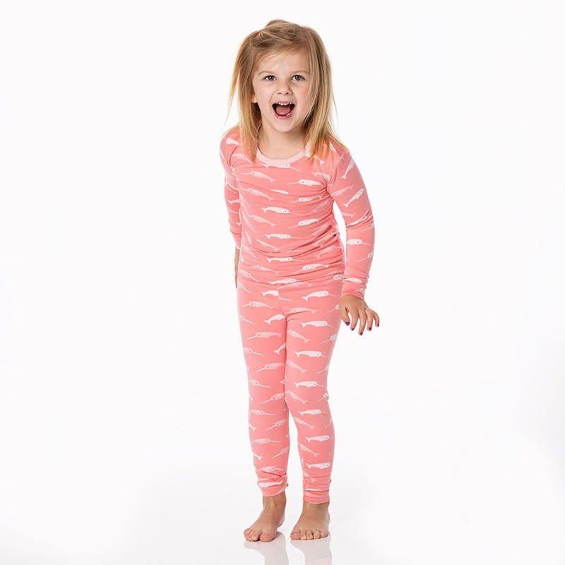 Girl's Print Bamboo Long Sleeve Pajama Set - Strawberry Narwhal - Image 2
