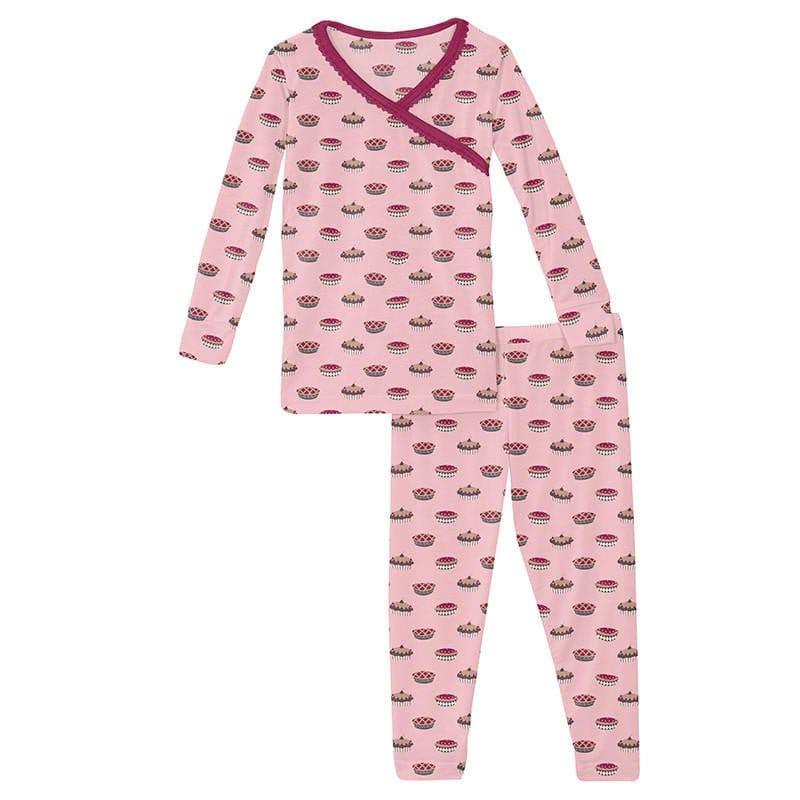 Girl's Print Bamboo Long Sleeve Scallop Kimono Pajama Set - Lotus Pies (15ANV)