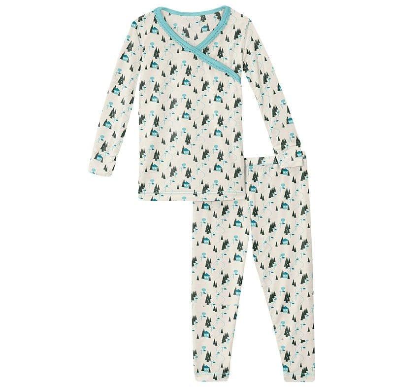Girl's Print Bamboo Long Sleeve Scallop Kimono Pajama Set - Natural Chairlift